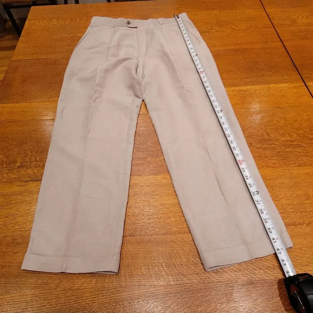 Louis Raphael Soft Men's 36x32 Linen Blend Dress Pants Pleated Cuffed